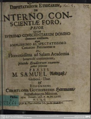 1: Disputationem ethicarum de interno conscientiae foro ...