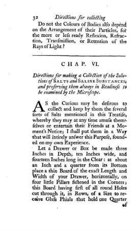 Chap. VI. Directions for making a Collection of the Solutions of Salts and saline Substances