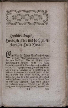 Hochwürdiger, Hochgelehrter und hochzuverehrende Herr Doctor!
