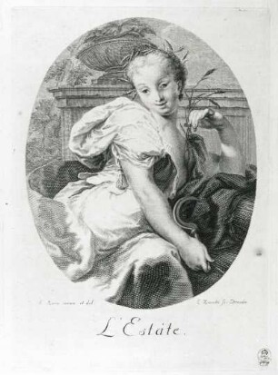 L'Estate : Zucchi, Lorenzo (1704-1779) nach Kern, Anton (1710-1747). L'Estate. Kupferstich; 28,8 x 20,3 cm. Dresden: Kupferstich-Kabinett A 23364 in A 412,3