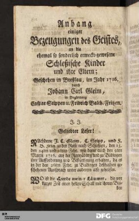 Anhang einiger Bezeugungen des Geistes [...].