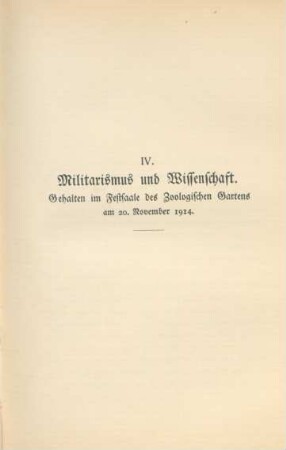 IV. Militarismus und Wissenschaft