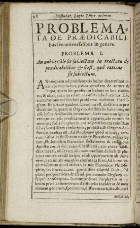 [Sectio Secunda.] Problemata De Prædicabilibus seu universalibus in genere.