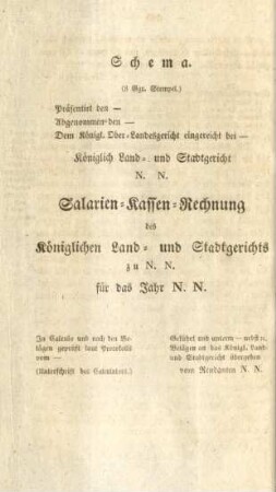 Schema. Salarien-Kassen-Rechnung des Königlichen Land- und Stadtgerichts