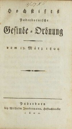 Hochstifts Paderbornische Gesinde-Ordnung