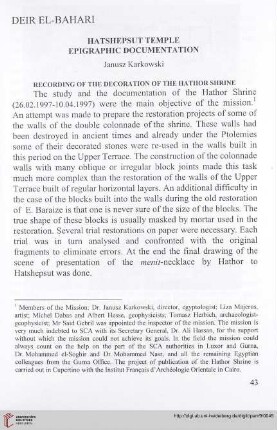 9: Deir el-Bahari : Hatshepsut temple epigraphic documentation