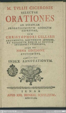 M. Tullii Ciceronis Selectae Orationes : Ad Exemplar Probatissimorum Codicum Expressae