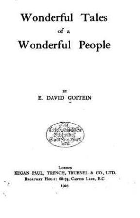 Wonderful Tales of a wonderful people / by E. David