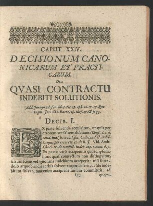 Caput XXIV. Decisionum Canonicarum Et Practicarum. De Quasti Contractu Indebiti Solutionis.