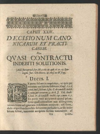 Caput XXIV. Decisionum Canonicarum Et Practicarum. De Quasti Contractu Indebiti Solutionis.