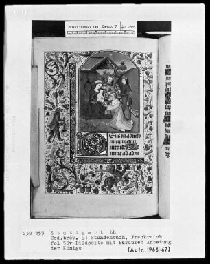 Lateinisch-französisches Stundenbuch (Livre d'heures) — Miniatur gerahmt von einer Bordüre, Folio 55verso