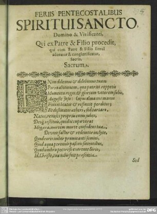 Pentecostalibus Spiritui Sancto Domino & Vivisicanti, Qvi ex Patre & Filio procedit ... Joh. Rölingius
