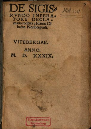 De Sigismvndo Imperatore Declamatio