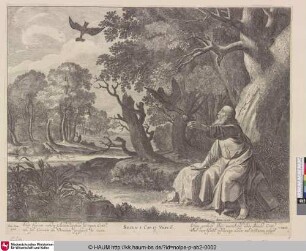 [Elija wird vom Raben ernährt; Elijah fed by the raven; Elie nourri par les corbeaux]