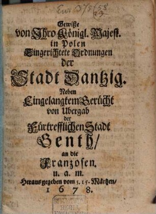 Gewiße Ordnungen der Stadt Dantzig