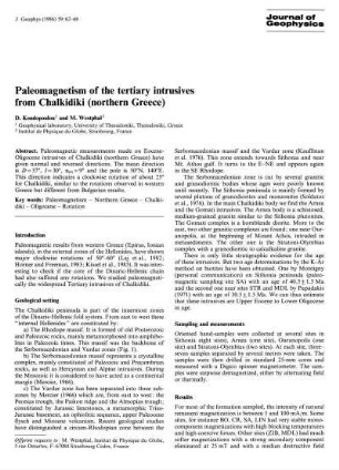 Paleomagnetism of the tertiary intrusives from Chalkidiki (northern Greece)
