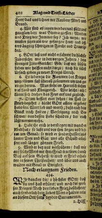 (Danck-Lieder) Nach erlangtem Frieden.