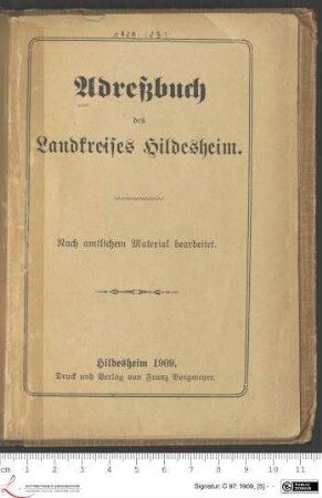 1909: [1909] Adreßbuch des Landkreises Hildesheim : Hildesheim 1909