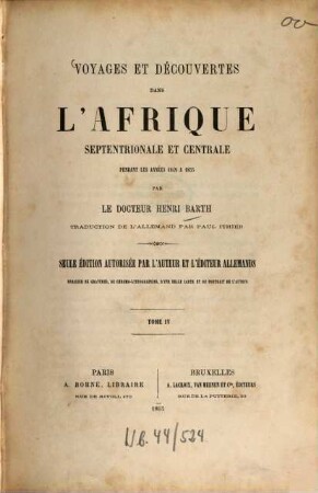 Voyages et découvertes dans l'Afrique Septentrionale et Centrale : pendant les années 1849 à 1855, 4