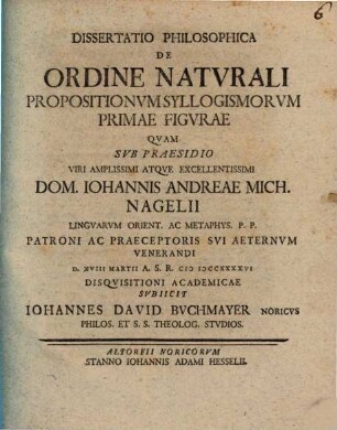 Diss. philos. de ordine naturali propositionum syllogismorum primae figurae