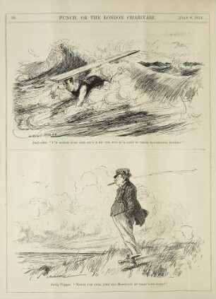 Surf-Rider: "I'm almost sure this isn't a bit the way it's done in those illustrated papers!" Early Tripper: "Makes yer feel like ole Napoleon at what's-its-name!"