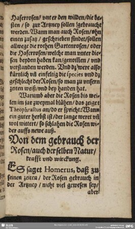 Von dem gebrauch der Rosen, auch derselben Natur, krafft und wirckung