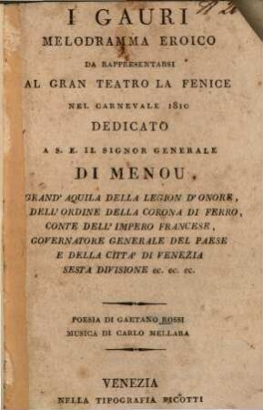 I Gauri : Melodramma eroico