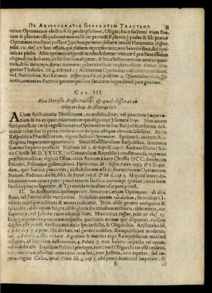 Cap. III. Alia Divisio Aristocratiae: & quid differat ab Oligarchia Aristocratia?