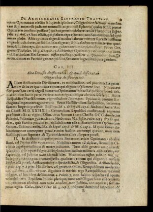 Cap. III. Alia Divisio Aristocratiae: & quid differat ab Oligarchia Aristocratia?