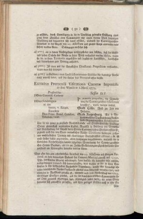 Extractus Protocolli Visitationis Cameræ Imperialis de dato Wetzlariæ 6. Martii 1771.