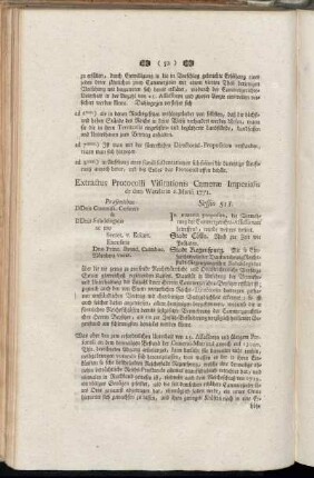 Extractus Protocolli Visitationis Cameræ Imperialis de dato Wetzlariæ 6. Martii 1771.