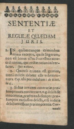 Sententiae Et Regulae Quaedam Iuris.