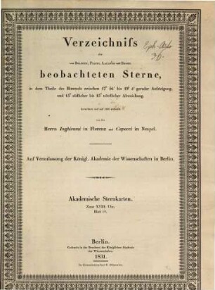 Verzeichniss der von Bradley, Piazzi, Lalande und Bessel beobachteten Sterne. 19. 1831