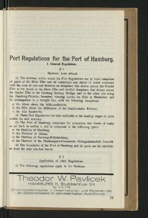 Port Regulations for the Port of Hamburg.