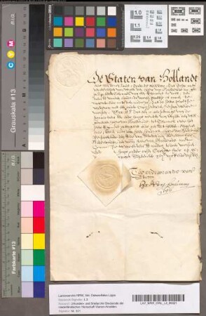 Aanstelling van de Staten van Holland van Hendrik, Heere van Brederode, tot Kolonel over het regiment te voet van wijlen den Heere van Brederode, 29 September 1655. Met 1 opgedrukt zegel.