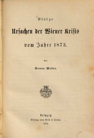 Einige Ursachen der Wiener Krisis vom Jahre 1873