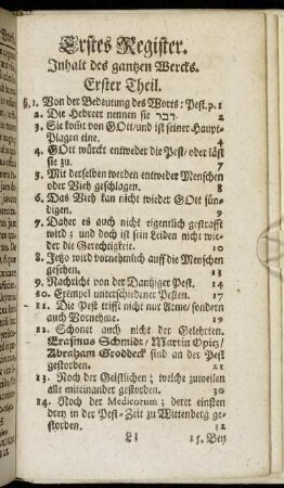 Erstes Register. Inhalt des gantzen Wercks.