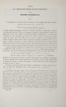 Sui coefficienti delle Facoltà analitiche.