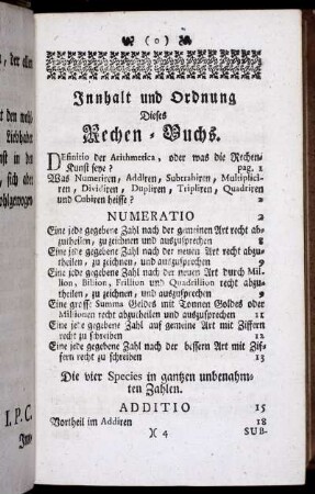 Innhalt und Ordnung dieses Rechen-Buchs.