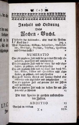 Innhalt und Ordnung dieses Rechen-Buchs.