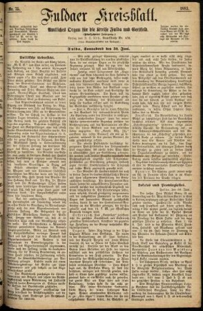 Erste Ausgabe vom Samstag, den 30. Juni 1883.