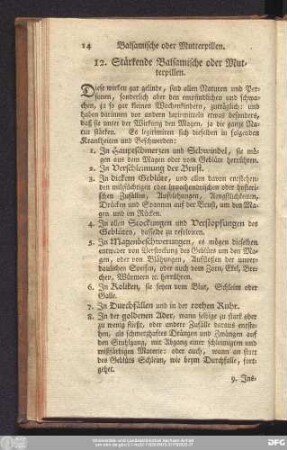 12. Stärkende Balsamische oder Mutterpillen.