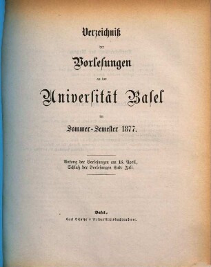 Verzeichnis der Vorlesungen. 1877, 1877. SS.