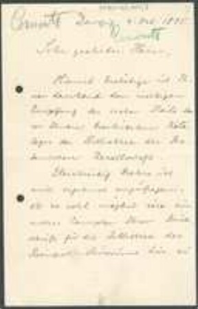 Brief von Hugo Conwentz an Franz Vollmann