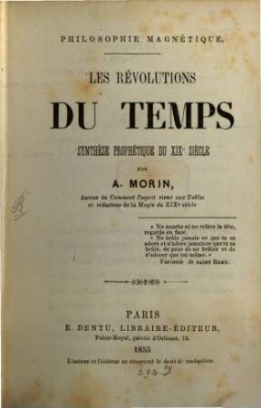 Les révolutions du temps : Synthèse prophétique du XIXe siecle