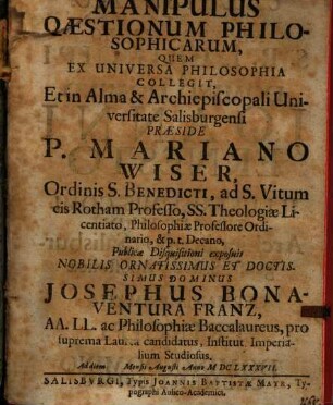 Manipulus Qæstionum Philosophicarum