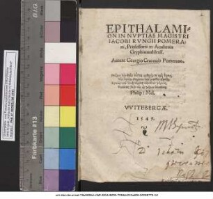 EPITHALAMION IN NVPTIAS MAGISTRI IACOBI RVNGII POMERAni, Professoris in Academia Gryphisuualdensi