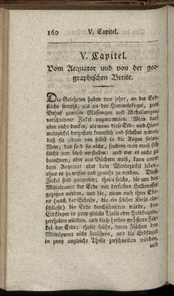 V. Capitel. Vom Aequator und der geographischen Breite – VI. Capitel. Vom Meridian und von der geographischen Länge