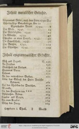 Inhalt moralischer Gedichte