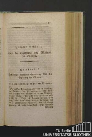Zweyter Abschnitt. Von der Erziehung und Wartung der Blumen.